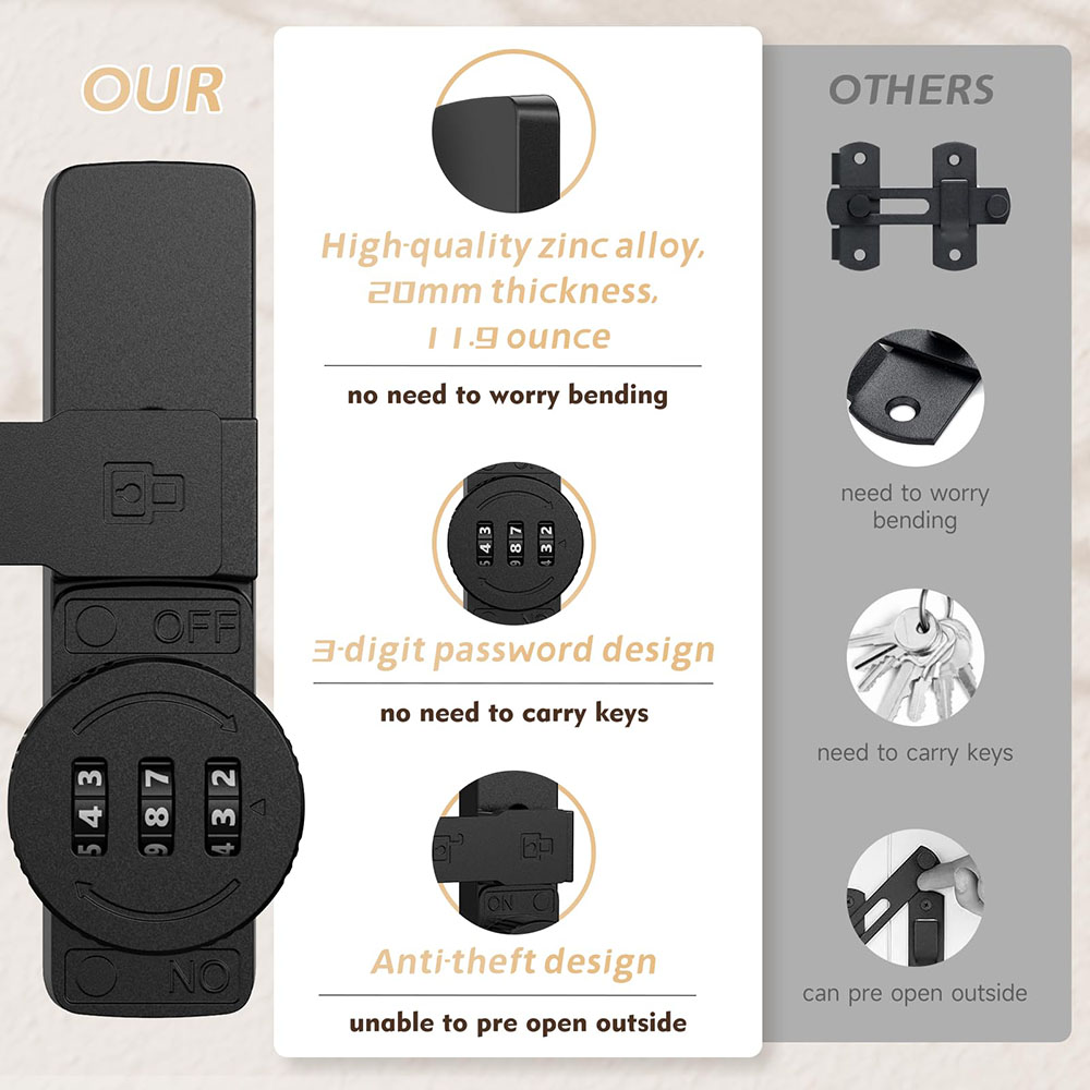 Security Barn Door Lock 3-Digi - Home Security For Doors 评论和价格